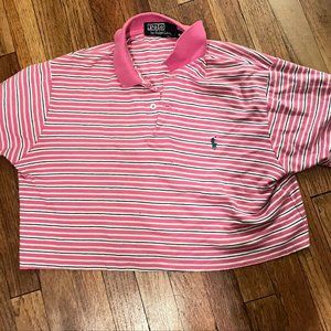 Ralph Lauren Baby Pink Stripped Cropped Polo